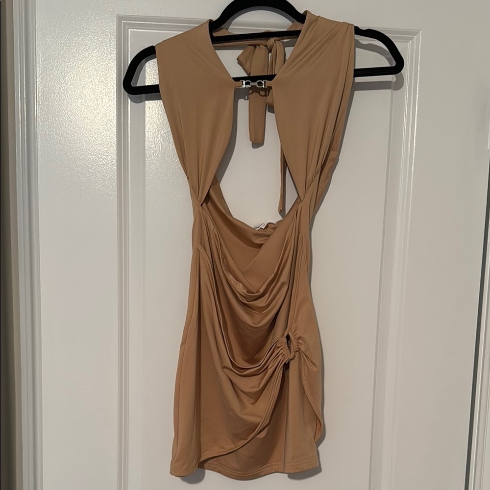 Superdown Tan Halter Bodycon Dress